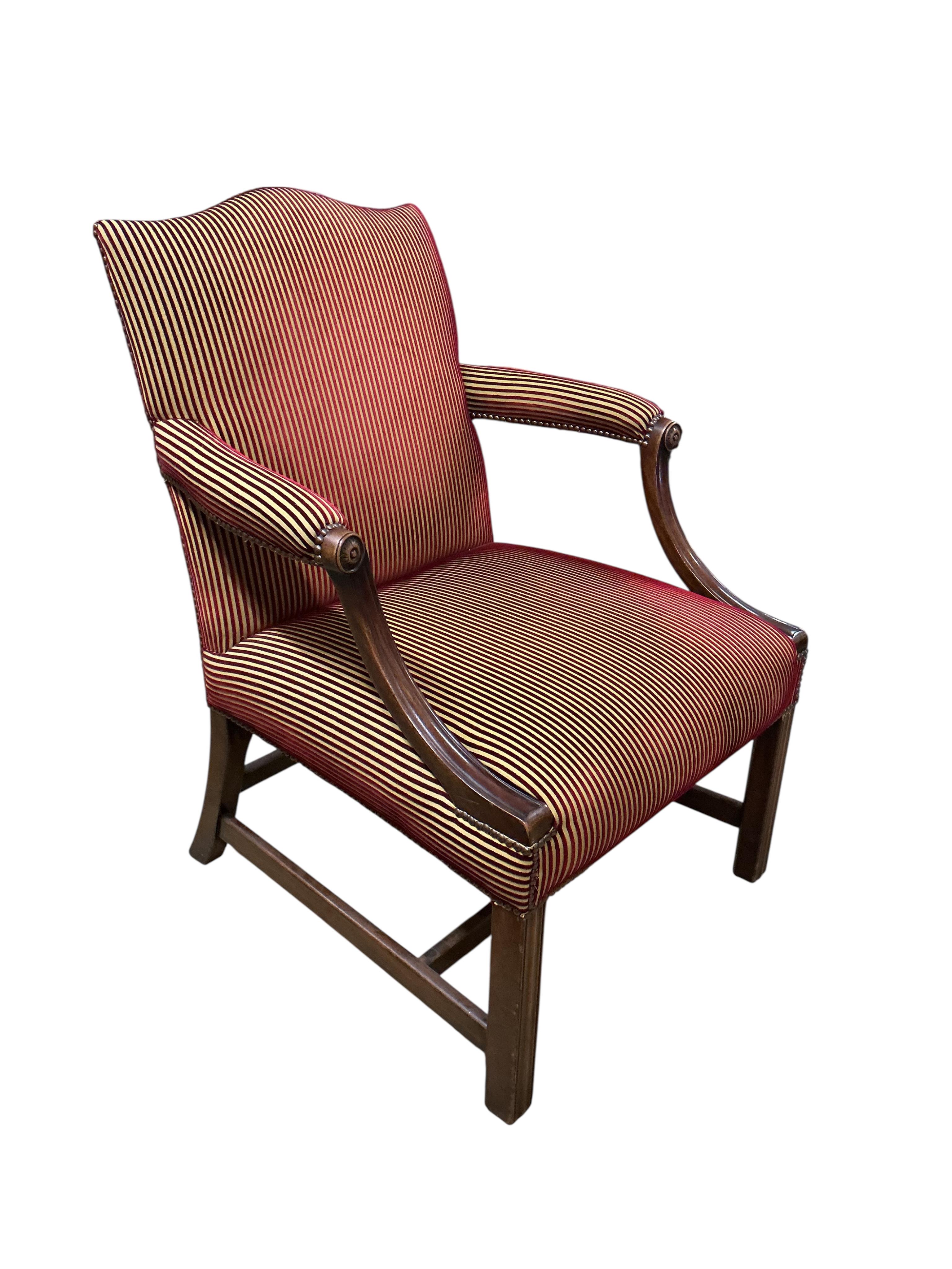 A Regency mahogany elbow chair, width 51cm, depth 52cm, height 87cm